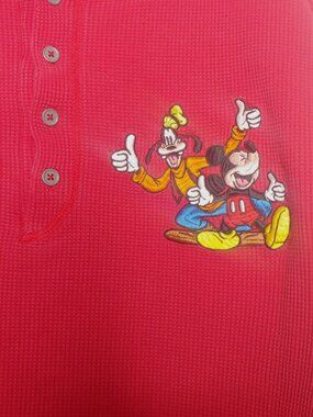 Disney Mickey Mouse Goofy Henley Shirt Large Red Thermal Embroidered